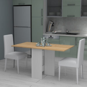 Τραπέζι Pepe Megapap επεκτεινόμενο χρώμα λευκό - φυσικό οξιάς 28(56+56)x77x75εκ.