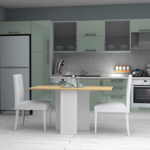 Τραπέζι Pepe Megapap επεκτεινόμενο χρώμα λευκό - φυσικό οξιάς 28(56+56)x77x75εκ.