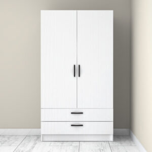 Ντουλάπα ρούχων Victoria Megapap δίφυλλη με συρτάρια χρώμα λευκό 100x60x181εκ.