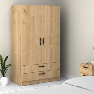 Ντουλάπα ρούχων Victoria Megapap δίφυλλη με συρτάρια χρώμα φυσικό οξιάς 100x60x181εκ.