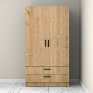 Ντουλάπα ρούχων Victoria Megapap δίφυλλη με συρτάρια χρώμα φυσικό οξιάς 100x60x181εκ.