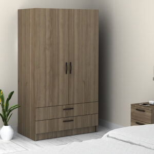 Ντουλάπα ρούχων Victoria Megapap δίφυλλη με συρτάρια χρώμα καρυδί 100x60x181εκ.