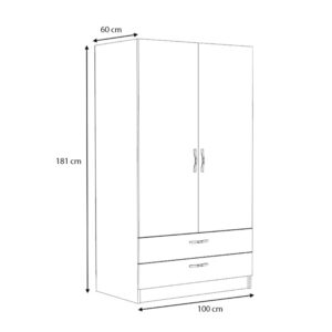 Ντουλάπα ρούχων Victoria Megapap δίφυλλη με συρτάρια χρώμα καρυδί 100x60x181εκ.