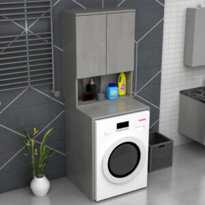 Έπιπλο πλυντηρίου Cozen Megapap χρώμα γκρι σκυροδέματος 65x60x178εκ.