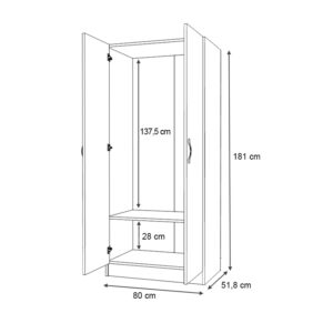 Ντουλάπα ρούχων Vivian Megapap δίφυλλη χρώμα φυσικό οξιάς 80x51,8x181εκ.