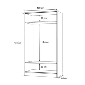Ντουλάπα ρούχων Regio Megapap δίφυλλη συρόμενη χρώμα λευκό 100x60x181εκ.
