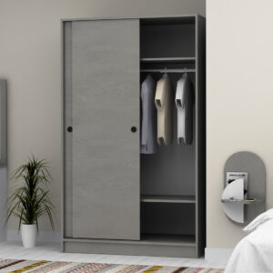 Ντουλάπα ρούχων Regio Megapap δίφυλλη συρόμενη χρώμα γκρι σκυροδέματος 120x60x200εκ.