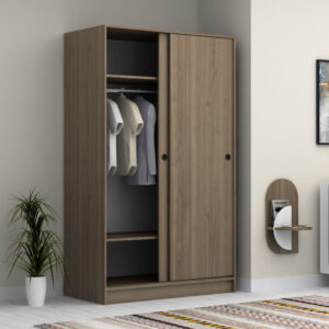 Ντουλάπα ρούχων Regio Megapap δίφυλλη συρόμενη χρώμα καρυδί 120x60x200εκ.