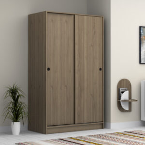 Ντουλάπα ρούχων Regio Megapap δίφυλλη συρόμενη χρώμα καρυδί 120x60x200εκ.