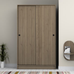 Ντουλάπα ρούχων Regio Megapap δίφυλλη συρόμενη χρώμα καρυδί 120x60x200εκ.