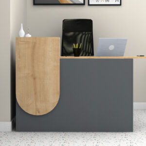 Γραφείο υποδοχής - reception Rezio Megapap χρώμα ανθρακί - φυσικό οξιάς 140x50x101,8εκ.