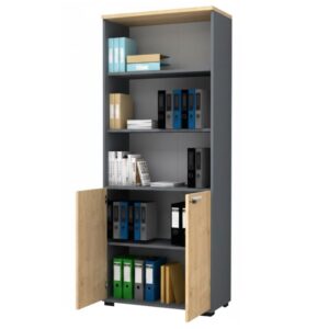 Βιβλιοθήκη γραφείου με κλειδαριά επαγγελματική Venturo Megapap χρώμα ανθρακί - φυσικό οξιάς 80x40x200εκ.