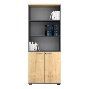 Βιβλιοθήκη γραφείου με κλειδαριά επαγγελματική Venturo Megapap χρώμα ανθρακί - φυσικό οξιάς 80x40x200εκ.