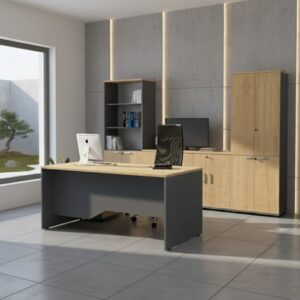 Βιβλιοθήκη γραφείου με κλειδαριά επαγγελματική Venturo Megapap χρώμα ανθρακί - φυσικό οξιάς 80x40x200εκ.