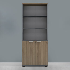 Βιβλιοθήκη γραφείου με κλειδαριά επαγγελματική Venturo Megapap χρώμα ανθρακί - καρυδί 80x40x200εκ.