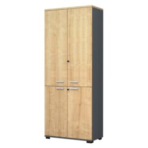 Ντουλάπα γραφείου με κλειδαριά επαγγελματική Venturo Megapap χρώμα ανθρακί - φυσικό οξιάς 80x40x200εκ.