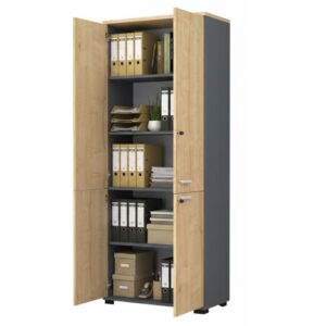 Ντουλάπα γραφείου με κλειδαριά επαγγελματική Venturo Megapap χρώμα ανθρακί - φυσικό οξιάς 80x40x200εκ.