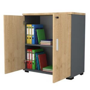 Ντουλάπι γραφείου με κλειδαριά επαγγελματικό Venturo Megapap χρώμα ανθρακί - φυσικό οξιάς 80x40x80εκ.