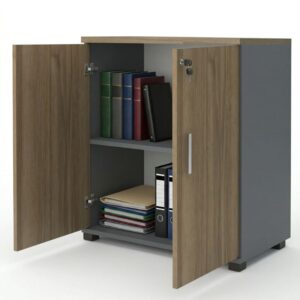 Ντουλάπι γραφείου με κλειδαριά επαγγελματικό Venturo Megapap χρώμα ανθρακί - καρυδί 80x40x80εκ.
