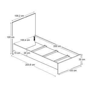 Κρεβάτι Troy Megapap χρώμα γκρι σκυροδέματος 100x200εκ.