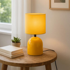 Φωτιστικό επιτραπέζιο Nehora Megapap E27 μεταλλικό - ύφασμα Pvc χρώμα κίτρινο Ø15x30εκ.