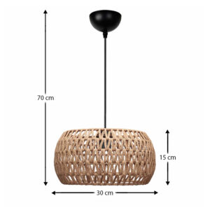 Φωτιστικό οροφής Miranda Megapap E27 από σχοινί μονόφωτο χρώμα φυσικό Ø30x70εκ.