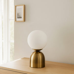 Φωτιστικό επιτραπέζιο Ryka Megapap E14 μεταλλικό - γυάλινο χρώμα χρυσό αντικέ - λευκό Ø15x28εκ.