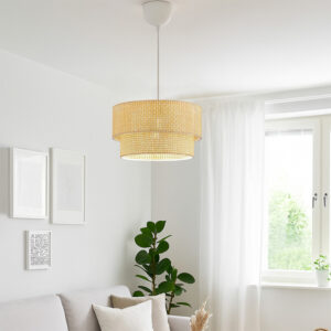 Φωτιστικό οροφής Sora Megapap E27 ύφασμα PVC μονόφωτο χρώμα μπεζ Ø30x70εκ.