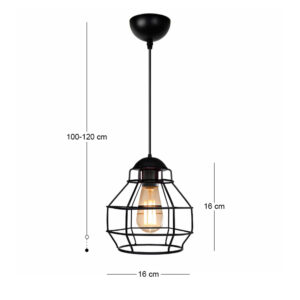 Φωτιστικό οροφής Rilo Megapap E27 μεταλλικό μονόφωτο χρώμα μαύρο Ø16x100εκ.