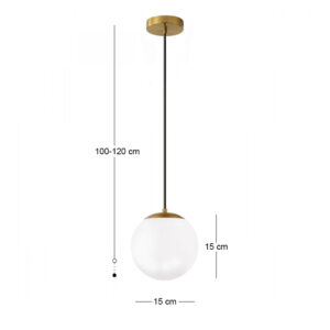 Φωτιστικό οροφής Lumi Megapap E27 γυάλινο μονόφωτο χρώμα χρυσό - λευκό Ø15x120εκ.