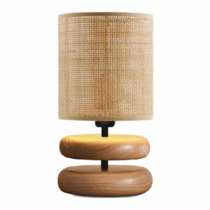 Φωτιστικό επιτραπέζιο Lucia Megapap E14 ξυλινο - pe rattan χρώμα φυσικό Ø15x35εκ.