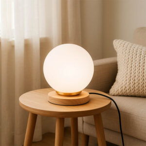 Φωτιστικό επιτραπέζιο Luma Megapap E27 ξύλινο - γυάλινο χρώμα φυσικό - λευκό Ø12x18εκ.