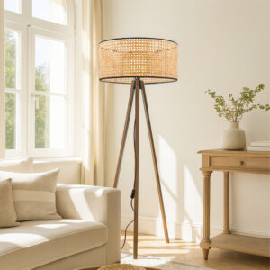 Φωτιστικό δαπέδου Rivo Megapap E27 ξύλινο - ρατάν χρώμα φυσικό Ø38x140εκ.