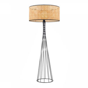 Φωτιστικό δαπέδου Solin Megapap E27 μεταλλικό - ρατάν χρώμα μαύρο - φυσικό Ø38x140εκ.