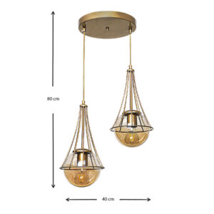 Φωτιστικό οροφής Chavi Megapap E27 μεταλλικό δίφωτο χρώμα χρυσό 40x40x80εκ.