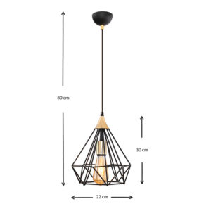 Φωτιστικό οροφής Hideki Megapap E27 μεταλλικό μονόφωτο χρώμα μαύρο 22x22x80εκ.