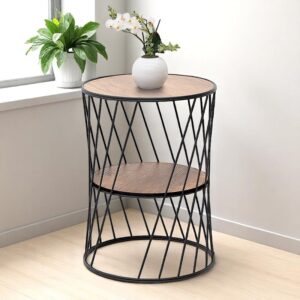 Τραπεζάκι βοηθητικό Jaspin Megapap μεταλλικό - Mdf χρώμα μαύρο - καρυδί 32x32x44εκ.