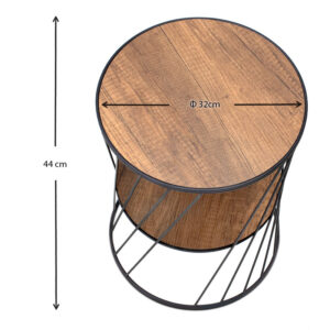 Τραπεζάκι βοηθητικό Jaspin Megapap μεταλλικό - Mdf χρώμα μαύρο - καρυδί 32x32x44εκ.