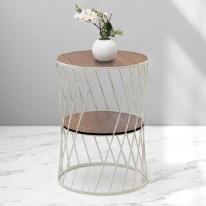 Τραπεζάκι βοηθητικό Jaspin Megapap μεταλλικό - Mdf χρώμα λευκό - καρυδί 32x32x44εκ.