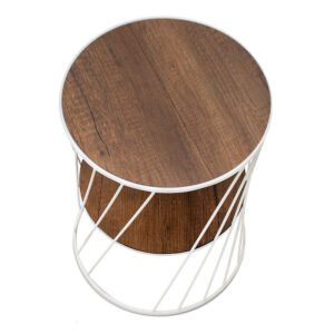 Τραπεζάκι βοηθητικό Jaspin Megapap μεταλλικό - Mdf χρώμα λευκό - καρυδί 32x32x44εκ.