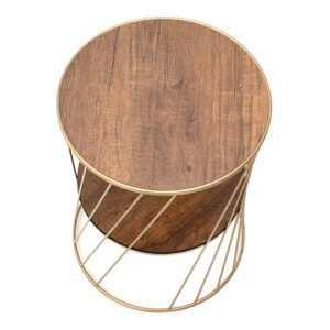 Τραπεζάκι βοηθητικό Jaspin Megapap μεταλλικό - Mdf χρώμα χρυσό - καρυδί 32x32x44εκ.