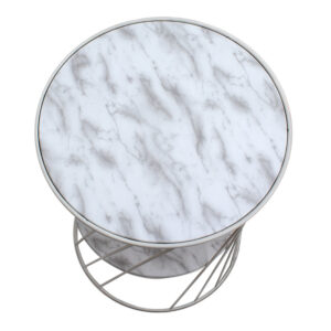 Τραπεζάκι βοηθητικό Jaspin Megapap μεταλλικό - Mdf χρώμα λευκό-λευκό εφέ μαρμάρου 32x32x44εκ.