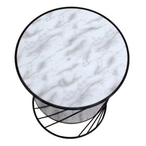 Τραπεζάκι βοηθητικό Jaspin Megapap μεταλλικό - Mdf χρώμα μαύρο-λευκό εφέ μαρμάρου 32x32x44εκ.