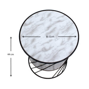 Τραπεζάκι βοηθητικό Jaspin Megapap μεταλλικό - Mdf χρώμα μαύρο-λευκό εφέ μαρμάρου 32x32x44εκ.