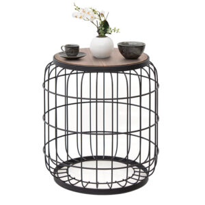 Σκαμπώ - Τραπεζάκι βοηθητικό Muller Megapap μεταλλικό - Mdf χρώμα μαύρο - καρυδί 35x35x47εκ.