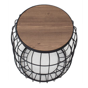 Σκαμπώ - Τραπεζάκι βοηθητικό Muller Megapap μεταλλικό - Mdf χρώμα μαύρο - καρυδί 35x35x47εκ.