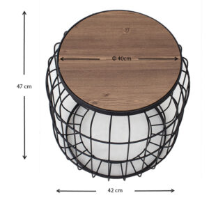 Σκαμπώ - Τραπεζάκι βοηθητικό Muller Megapap μεταλλικό - Mdf χρώμα μαύρο - καρυδί 35x35x47εκ.