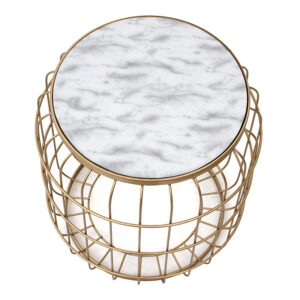 Σκαμπώ - Τραπεζάκι βοηθητικό Muller Megapap μεταλλικό - Mdf χρώμα χρυσό - λευκό 35x35x47εκ.