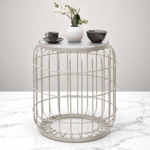 Σκαμπώ - Τραπεζάκι βοηθητικό Muller Megapap μεταλλικό - Mdf χρώμα λευκό 35x35x47εκ.