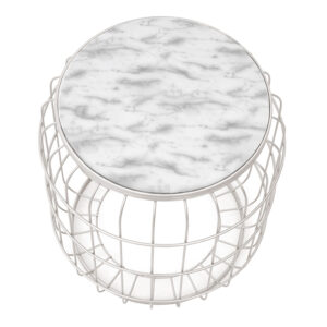 Σκαμπώ - Τραπεζάκι βοηθητικό Muller Megapap μεταλλικό - Mdf χρώμα λευκό 35x35x47εκ.